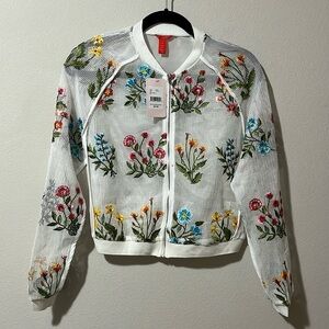 Chelsea & Violet white mesh floral embroidery jacket size small NWT Summer Boho